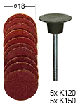 Weekendaanbieding [ PX28982 ] Proxxon Schuurschotel Ø 18 mm. + 10 schuurschijven (elk 5 st. K 120 + K 150)