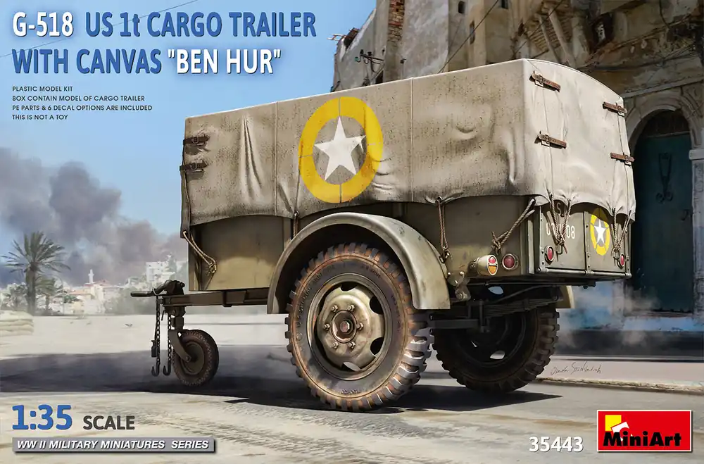 1/35 G-518 US 1t Cargo Trailer with Canvas ‘Ben Hur’ Miniart 35443 Op = Op