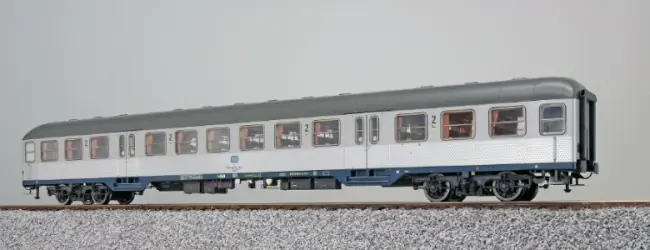 Koop Online Esu 36483 - n-Wagen, H0, Bnrz 725, 22-34 106-1, 2. Kl, DB Ep. IV, silber, Pfauenauge, Rahmen ozeanblau, Dach umbragrau, DC