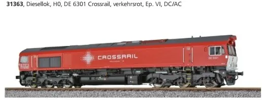 Esu 31363 - Diesellok H0, C66, DE 6301 Crossrail, Ep VI, Vorbildzustand um 2014, verkehrsrot, Sound+Rauch, DC/AC Lage Prijs