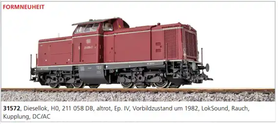 Esu 31572 - Diesellok, H0, V100.10, 211 058 DB, altrot, Ep IV, Vorbildzustand um 1982, LokSound, Rauch, Kupplung DC/AC Laatste Kans