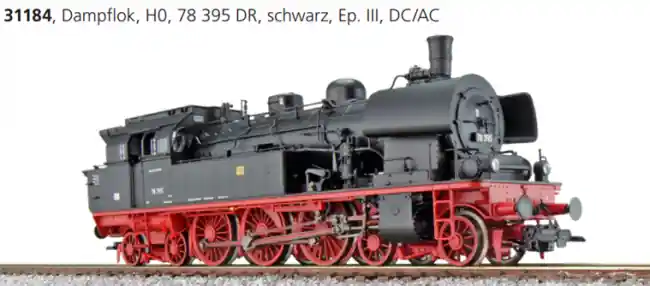 Esu 31184 - Dampflok, H0, T18, 78 395 DR, Schwarz, Ep III, Vorbildzustand um 1967, LokSound, Doppelraucherzeuger, Rangierkupplung, DC/AC Snelle Levering