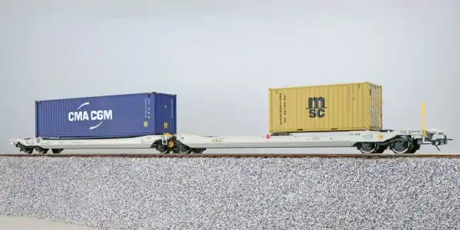 Gereduceerde Prijs Esu 36545 - Taschenwagen, H0, Sdggmrs, 37 84 499 3 174-0, NL-AAEC Ep. VI, Container CMAU 554986 + MEDU 183613, DC