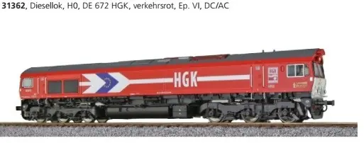 Gereduceerde Prijs Esu 31362 - Diesellok H0, C66, DE 672 HGK, Ep VI, Vorbildzustand um 2014, verkehrsrot, Sound+Rauch, DC/AC