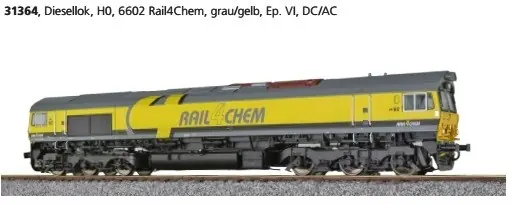 Esu 31364 - Diesellok H0, C66, 6602 Rail4Chem, Ep VI, Vorbildzustand um 2014, grau/gelb, Sound+Rauch, DC/AC Beperkte Voorraad