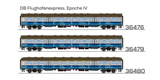Finale Uitverkoop Esu 36479 - n-Wagen, H0, Bnrz 728, 50 80 22-34 507-1, 2. Kl, DB Ep. IV, silber, Pfauenauge, blaue Streifen Flughafen-Express, DC