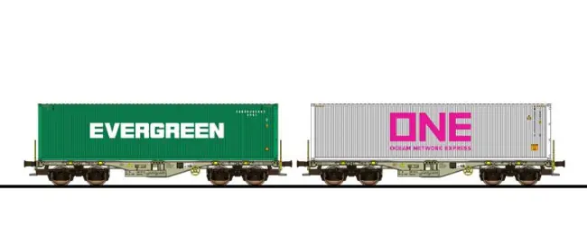 Uitverkoop Esu 36611 - Containertragwagen, H0, Sgmmns, 37 80 4505 308-9 + 37 80 4505 392-3, D-AAEC Ep. VI, Container EGHU 946186 + ONEU 002297, DC