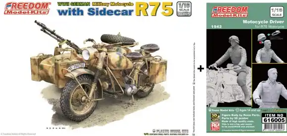 Seizoensaanbieding WWII GERMAN MILITARY MOTOCYCLE WITH SIDECAR R75 + FUGURINE