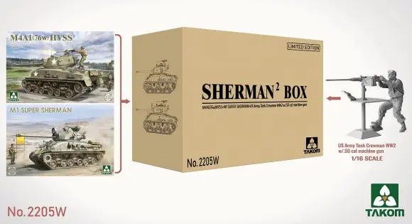SHERMAN BOX M4A1 (76W) HVSS + M1 SUPER SHERMAN + US ARMY TANK CREWMAN Betaalbaar