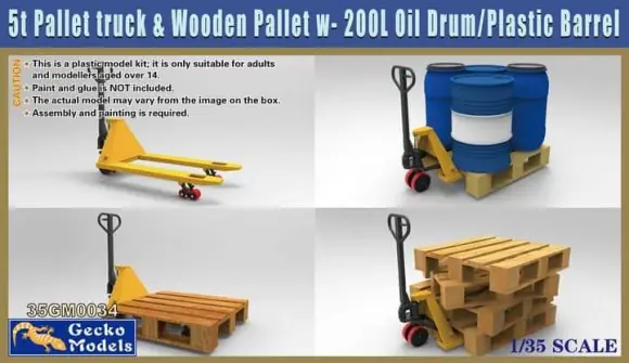 Alleen Vandaag 5T PALLET TRUCK & WOODEN PALLET W-200L OIL DRUM/ PLASTIC BARREL