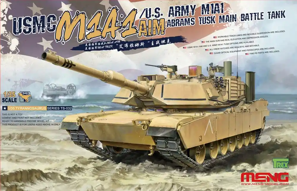 Beperkt Aanbod 1 35 MENG TS032 USMC M1A1 AIM/U.S. Army Abrams Tusk Tank Plastic Modelbouwpakket