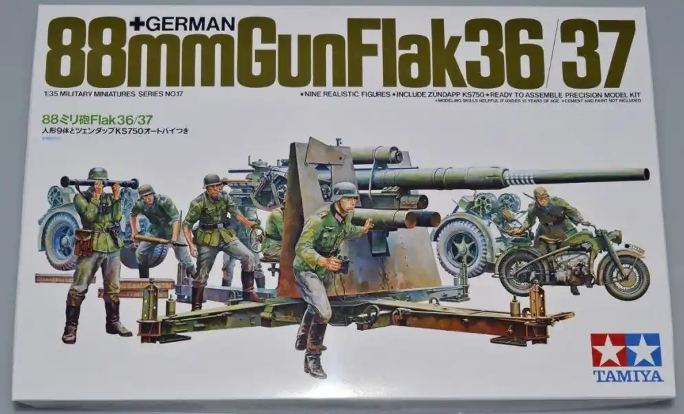 Superprijs 1 35 Tamiya 35017 German Flak 8,8 Kanone with Motorcycle Plastic Modelbouwpakket