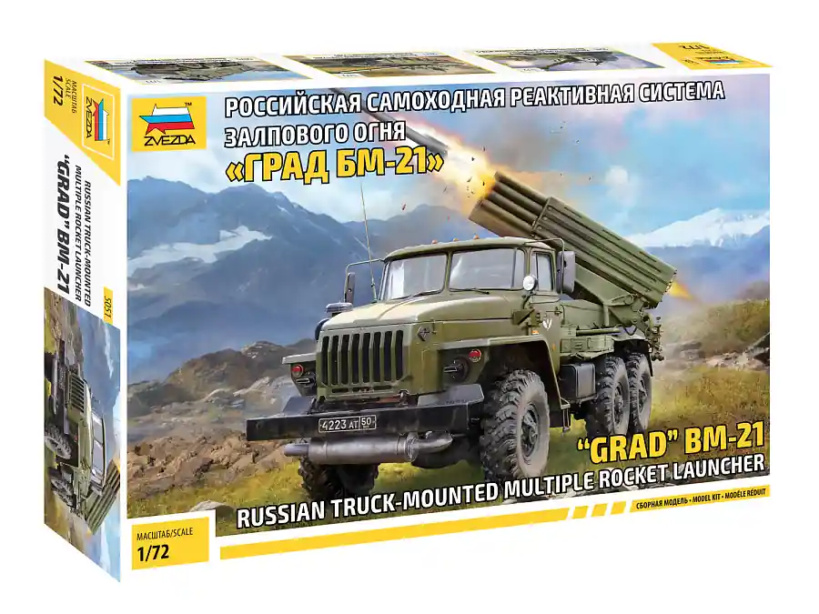 1 72 Zvezda 5051 Ural 4320 Multiple Rocket Launch System BM-21 - Grad Plastic Modelbouwpakket Gecertificeerd