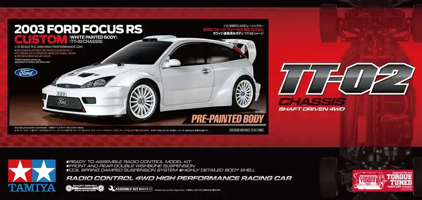 1 10 Tamiya 47495 RC Ford Focus RS Custom TT-02 - Gelakte Carrosserie RC Plastic Modelbouwpakket Aanbieding