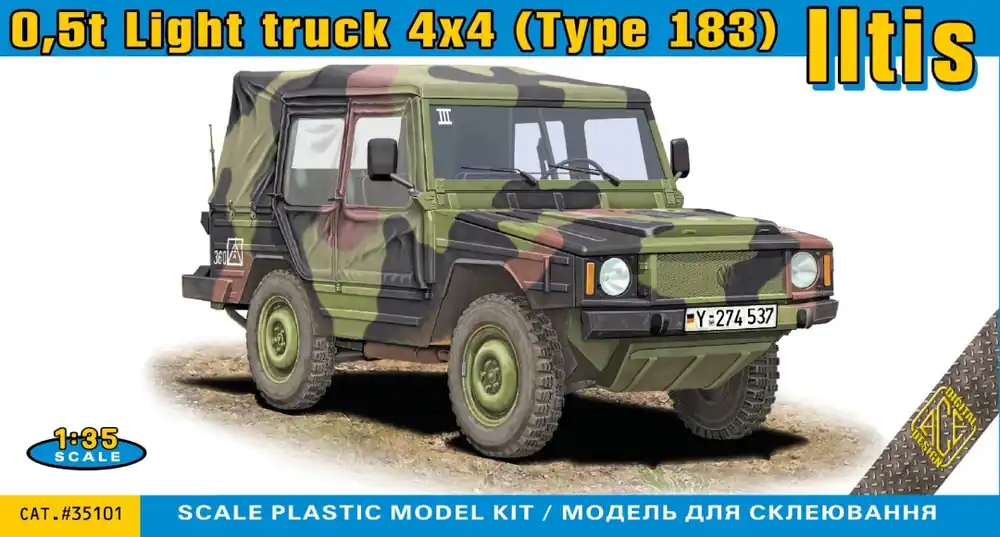 1 35 ACE 35101 Volkswagen Iltis 0,5t Light truck 4x4 - Type 183 Plastic Modelbouwpakket Op = Op