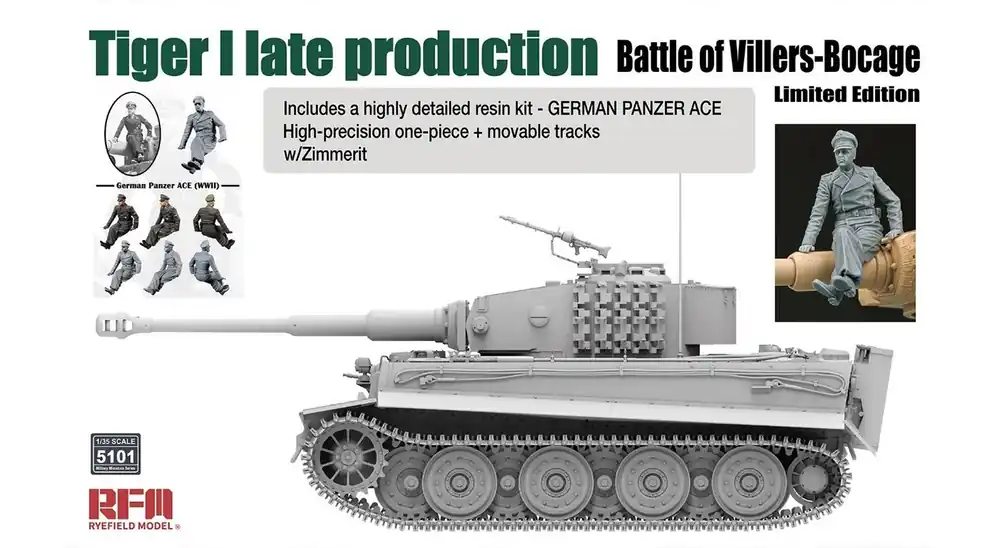 Op = Op 1 35 Rye Field Model 5101 Tiger I Late Production - Battle of Villers-Bocage Limited Edition Plastic Modelbouwpakket