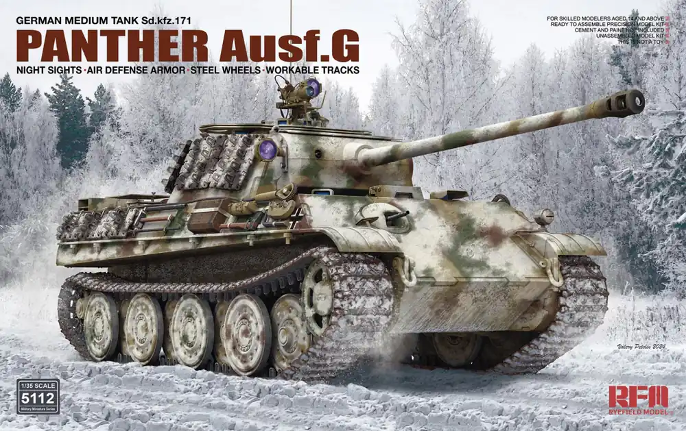 1 35 Rye Field Model 5112 Sd.Kfz.171 Panther G w/Night Sights and Air Defense Armor & Steel Wheel Plastic Modelbouwpakket Express Levering