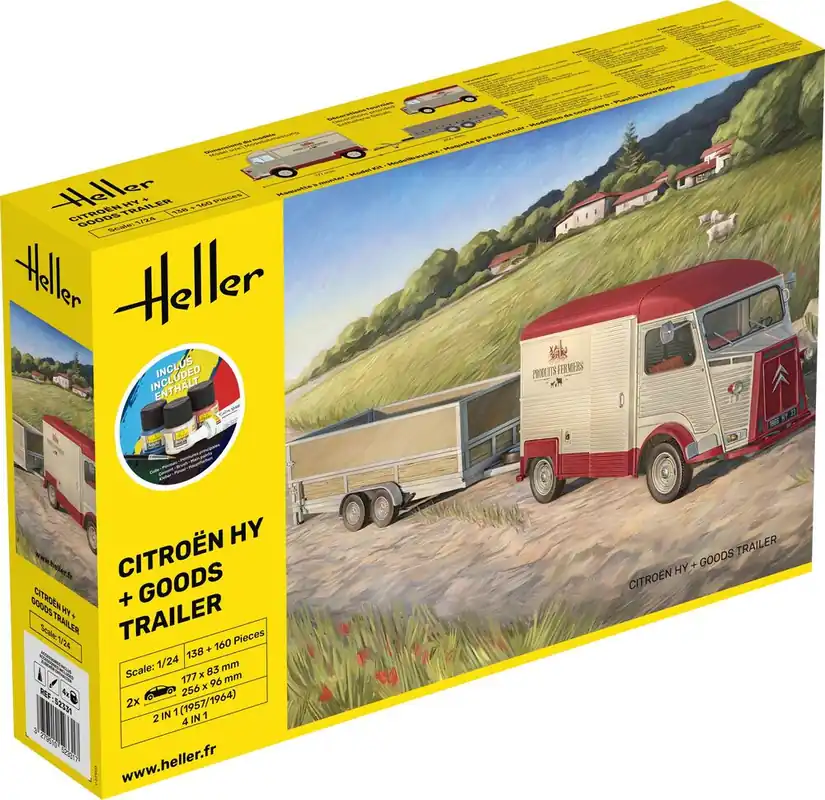 Koop Online 1 24 Heller 52331 Citroën HY Busje met Goederen Aanhanger - Starter Kit Plastic Modelbouwpakket