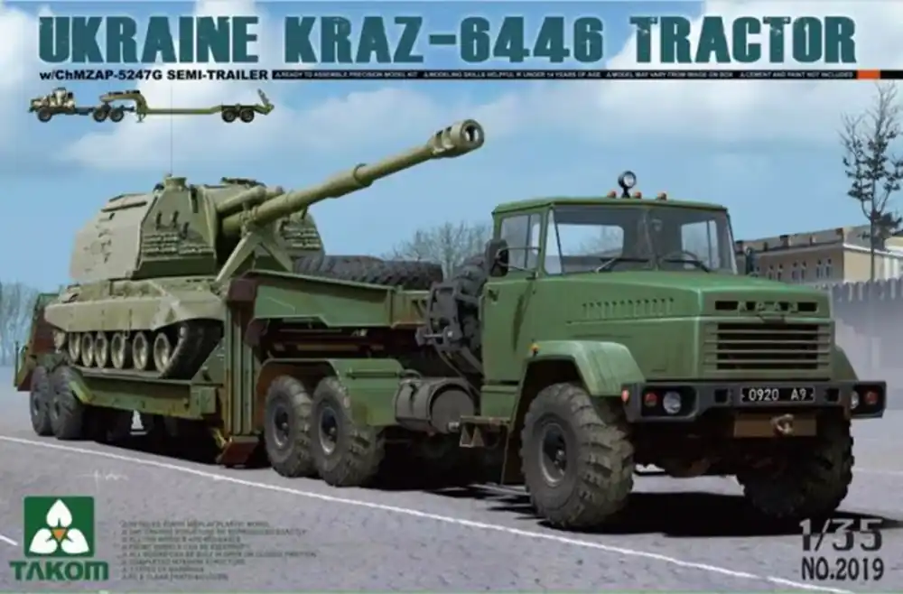 1 35 Takom 2019 Ukraine KraZ-6446 Tractor w/ ChMZAP-5247G Semi Trailer Plastic Modelbouwpakket Goedkoop