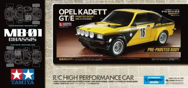 1 10 Tamiya 47499 RC Auto Opel Kadett GT/E - MB-01 Chassis - Body in Kleur RC Plastic Modelbouwpakket Alleen Vandaag