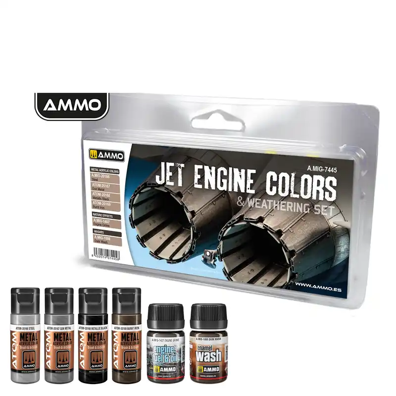 Voordeelprijs AMMO MIG 7445 Straaljager Motoren Kleuren - Verweringsset - 4x17ml en 2x35ml Effecten set