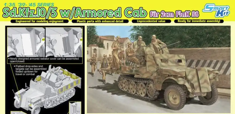 Shop Nu 1 35 Dragon 6677 2024 versie Sd.Kfz.10/5 met gepantserde cabinebont 2 cm luchtafweergeschut 38 Plastic Modelbouwpakket