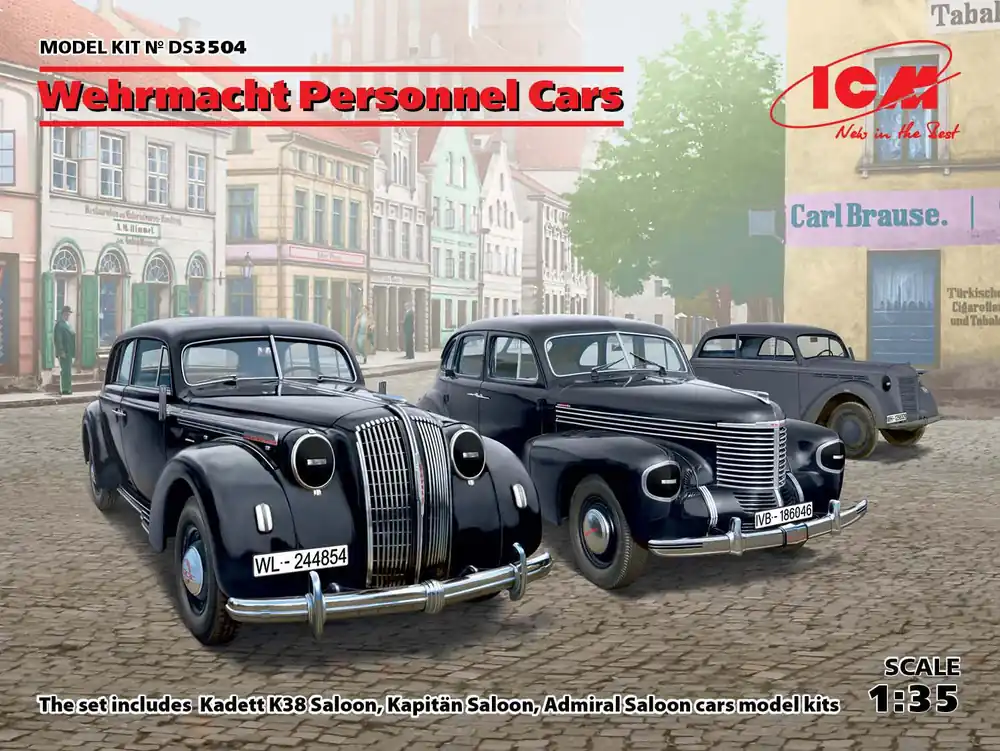 Koop Vandaag 1 35 ICM DS3504 Wehrmacht Personnel Cars (Kadett K38 Saloon, Kapitan Saloon, Admiral Saloon) Plastic Modelbouwpakket