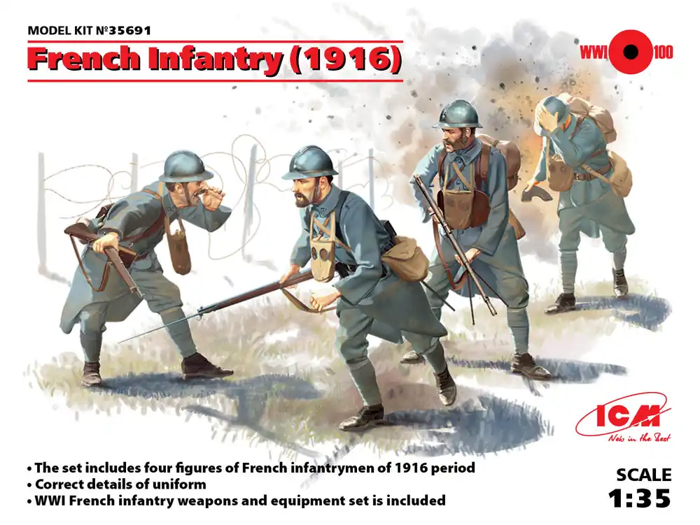 1 35 ICM 35691 French Infantry (1916) (4 figures) Plastic Modelbouwpakket Meest Verkocht