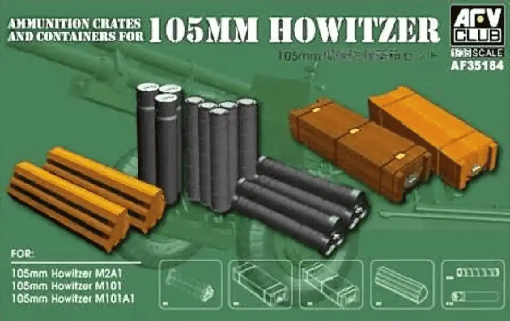 Express Levering 1 35 AFV Club 35184 Ammunition crates and containers for 105mm Howitzer Plastic Modelbouwpakket