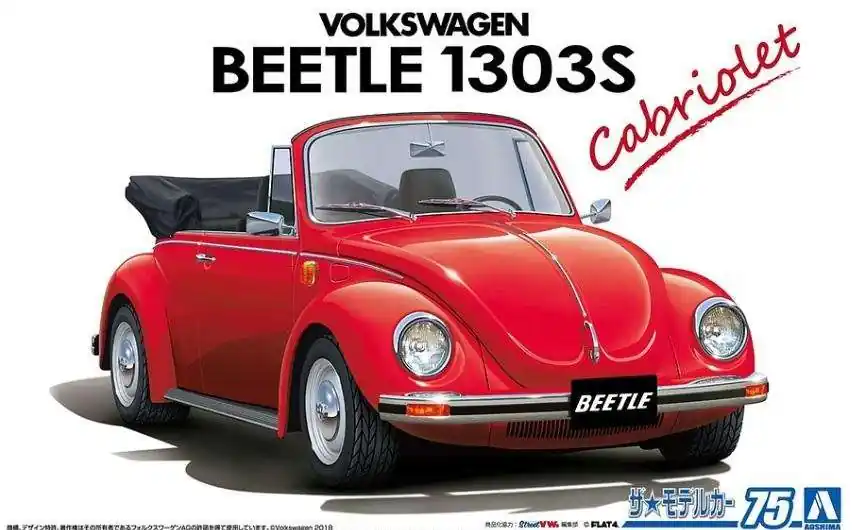1 24 Aoshima 06154 Volkswagen VW 15ADK Beetle 1303S Cabriolet - 1975 Plastic Modelbouwpakket Laatste Kans