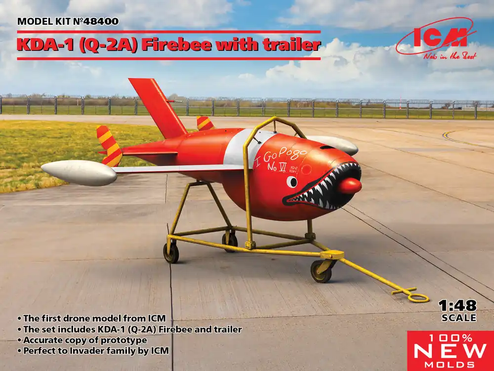 Lage Kosten 1 48 ICM 48400 Q-2A (KDA-1) Firebee with trailer (1 airplane and trailer) Plastic Modelbouwpakket
