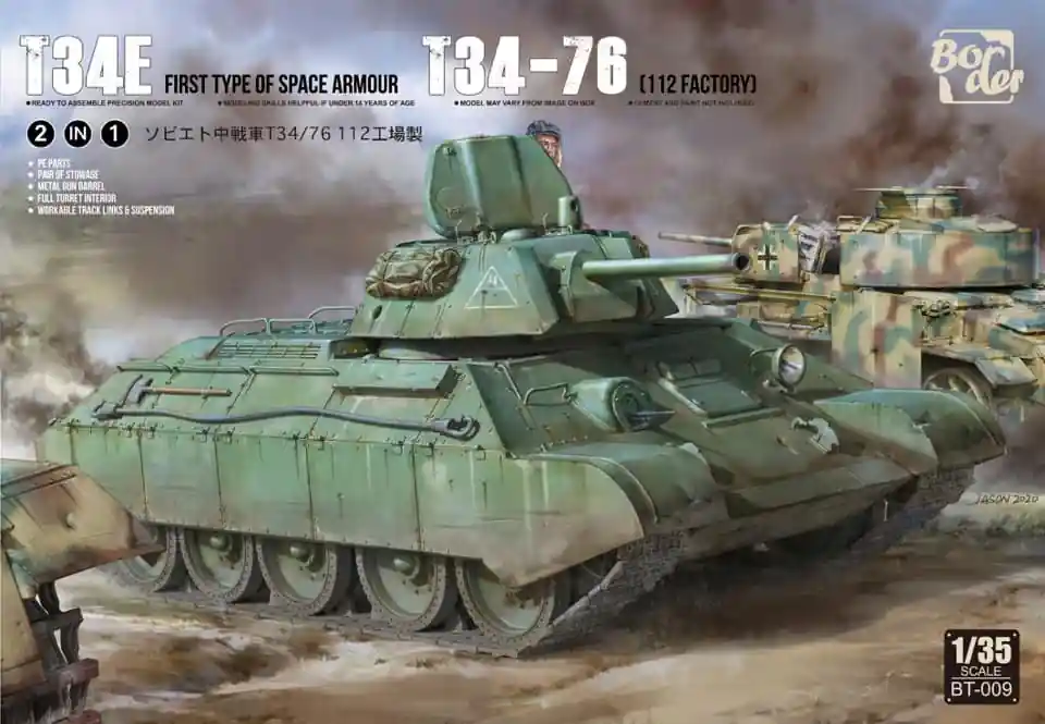 1 35 Border Model BT009 T-34E (First Type Spaced Armour) T-34/76 112 factory Plastic Modelbouwpakket Populair