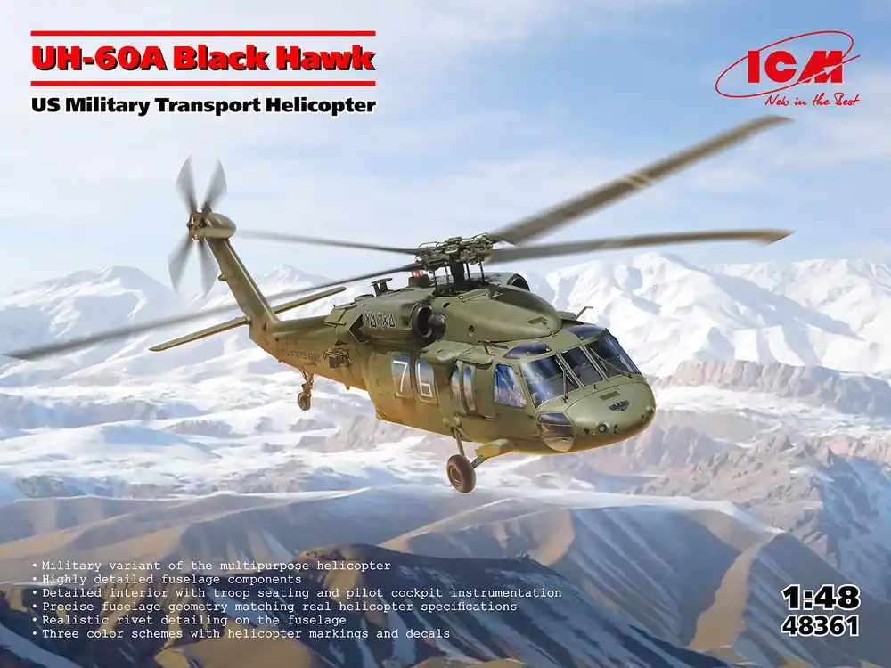 1 48 ICM 48361 Sikorsky S-70 - UH-60A Black Hawk - Amerikaanse militaire transporthelikopter Plastic Modelbouwpakket Voordeelprijs