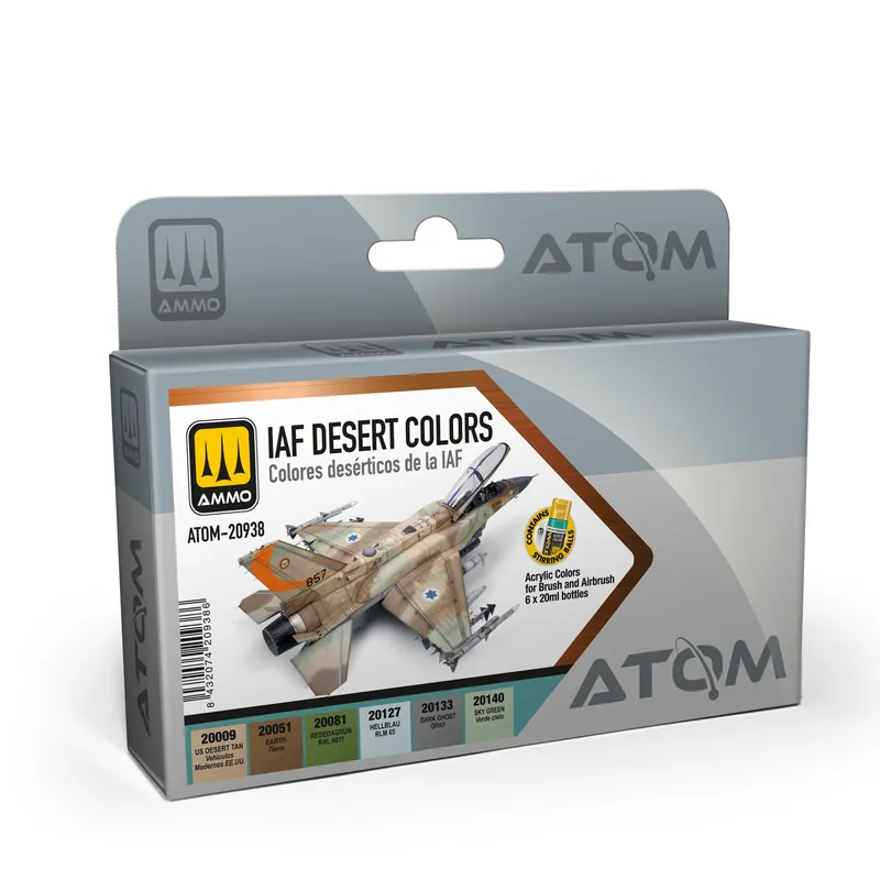 Veilige Betaling AMMO MIG 20938 ATOM - IAF Woestijn Vliegtuig Kleuren - Acryl Set 6x20ml Verf set