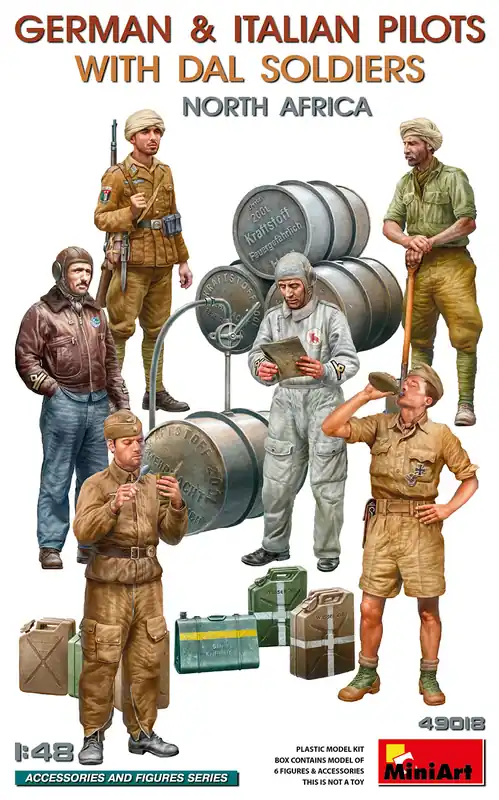 Merkproduct 1 48 MiniArt 49018 Duitse & Italiaanse Piloten met DAL Soldaten - Noord-Afrika - 6 Figuren en Accessoires Plastic Modelbouwpakket