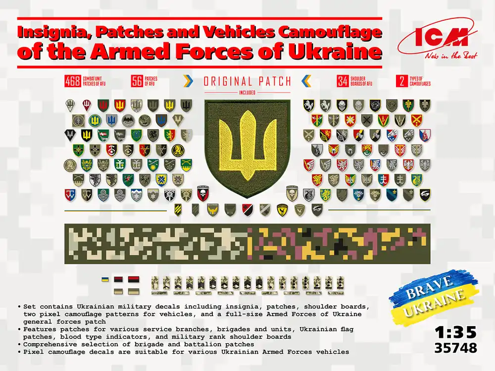 Actieprijs 1 35 ICM 35748 Chevronen van Personeel en Camouflage van Militaire Voertuigen van het Oekraïense Leger Accessoires set