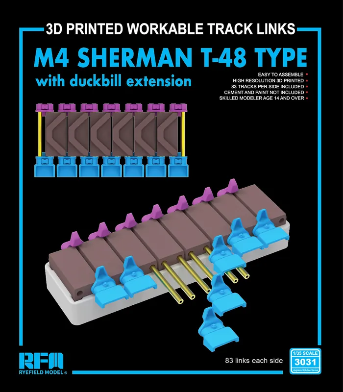 Beperkte Voorraad 1 35 Rye Field Model 3031 M4 Sherman T-48 type beweegbare rupsbanden met duckbill - 3D-geprint Resin onderdeel