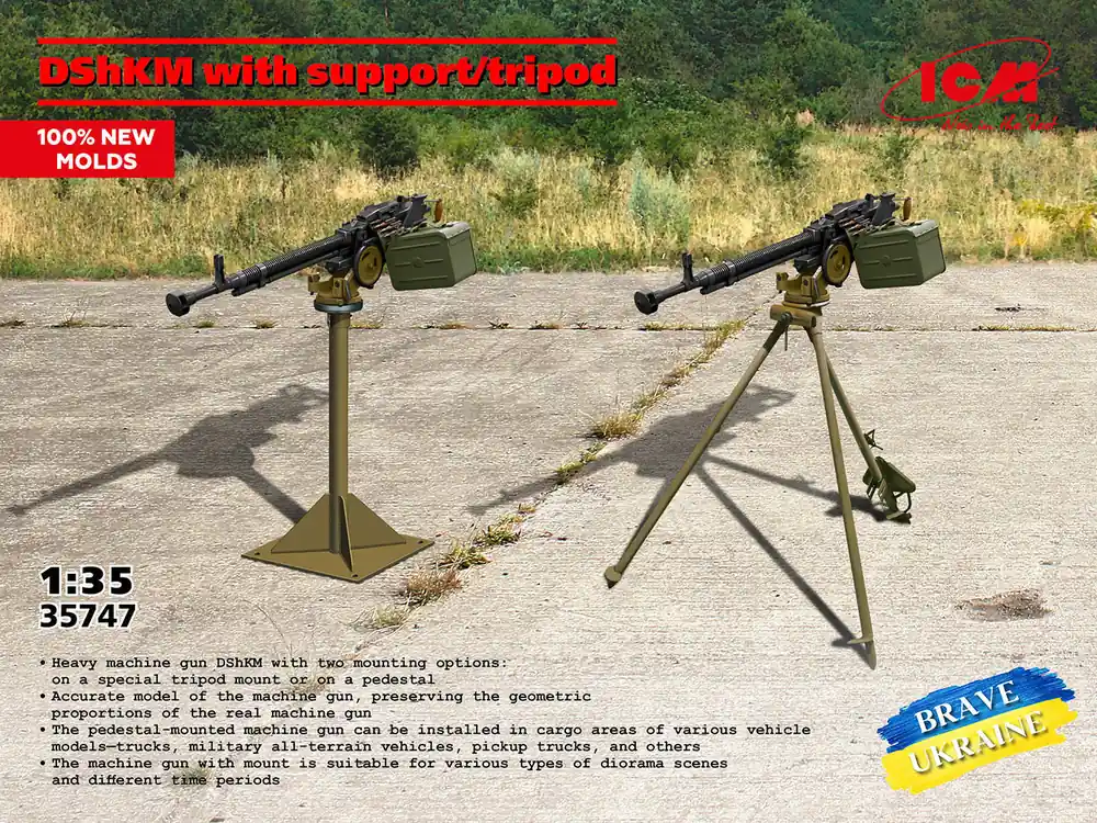 1 35 ICM 35747 DShKM met Statief/Driepootsteun - DShK 12,7 Machinegeweer Plastic Modelbouwpakket Tijdelijk Beschikbaar
