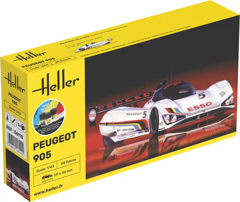1 43 Heller 56110 Peugeot 905 - Race Auto - Starter Kit Plastic Modelbouwpakket Laatste Kans
