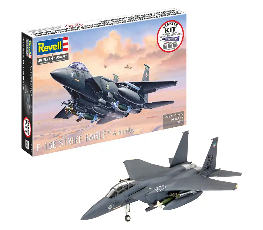Actieprijs 1 144 Revell 73972 McDonnell Douglas F-15E Strike Eagle & bombs - Straaljager - Starter Kit Plastic Modelbouwpakket