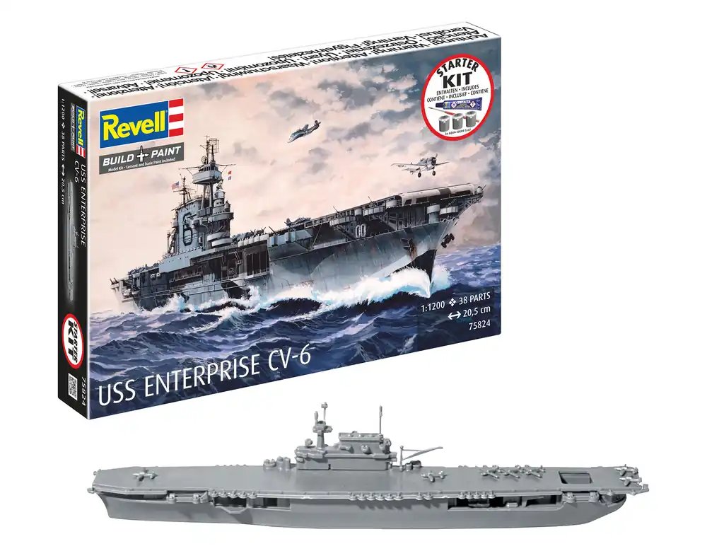 1 1200 Revell 75824 USS Enterprise CV-6 - Yorktown-klasse - Vliegdekschip - Starter Kit Plastic Modelbouwpakket Dagaanbieding