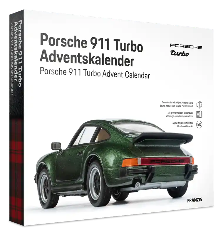1 43 Franzis 67233 Porsche 911 Turbo - Groen Metallic - Sport Auto - Adventskalender met Geluid Metalen Modelbouwpakket Tijdelijk Beschikbaar
