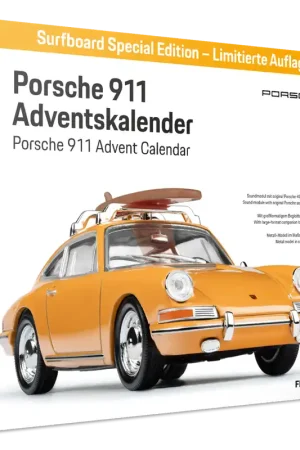 1 43 Franzis 67299 Porsche 911 met Surfplank - Sport Auto - Speciale Limited Editie! - Adventskalender Metalen Modelbouwpakket Favoriet