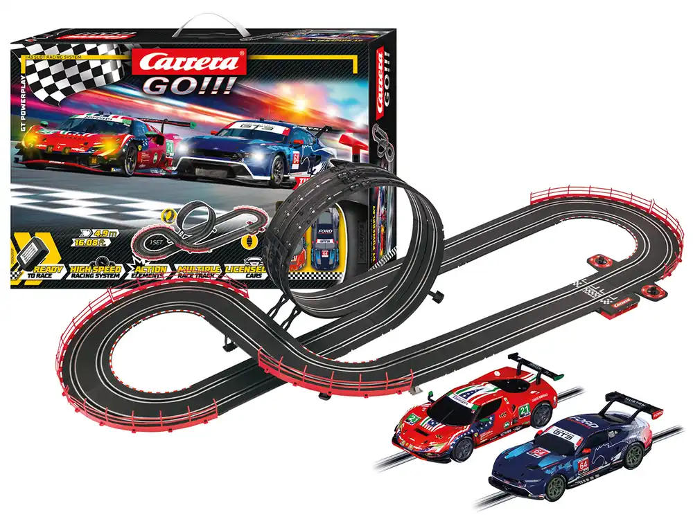 Nu Kopen Carrera GO!!! GT Powerplay - Ford Mustang GT3 vs. Ferrari 296 GT3 - Racebaan 4,9m Racebaan