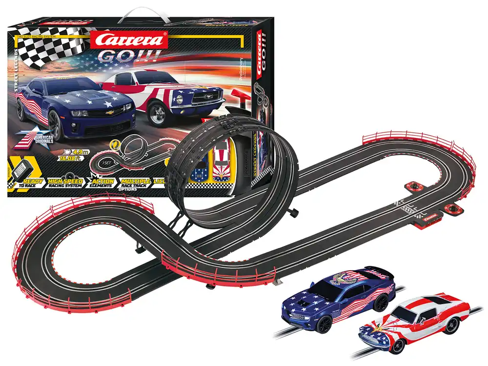 Carrera GO!!! Street Legends - Ford Mustang ‘67 vs. Chevrolet Camaro - Stars ‘n Stripes - Racebaan 4,9m Racebaan Shop Nu