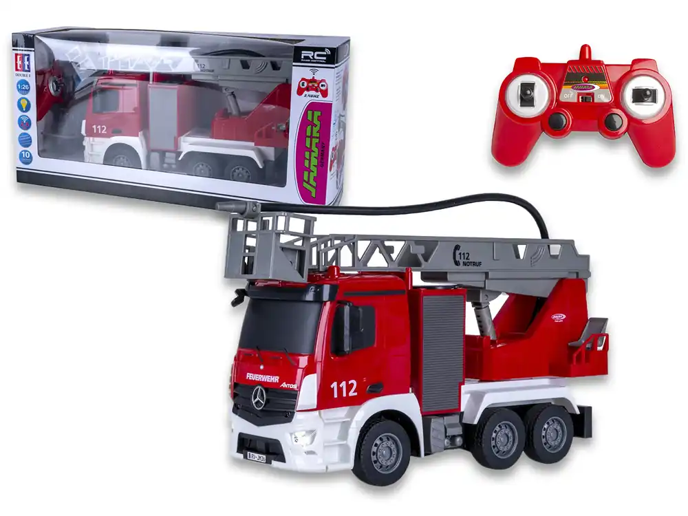 1 26 Jamara 407300 RC Brandweerwagen - Mercedes-Benz Antos - Draaibare Ladder en Sproeifunctie - 2,4GHz RC Model Kant en Klaar Tijdelijk Beschikbaar