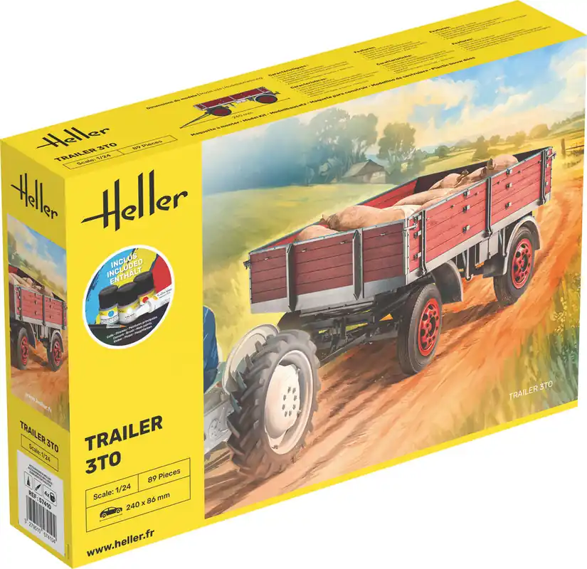1 24 Heller 57410 - 3 Tons Trailer - Aanhanger - Starter Kit Plastic Modelbouwpakket Laatste Kans