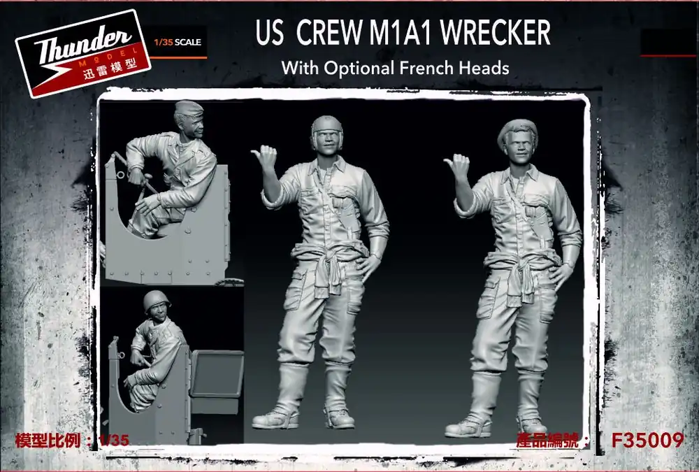 1 35 Thunder Model F35009 Amerikaanse Crew M1A1 Wrecker WWII met Optionele Franse Hoofden - 2 Figuren Plastic Modelbouwpakket Beperkte Voorraad