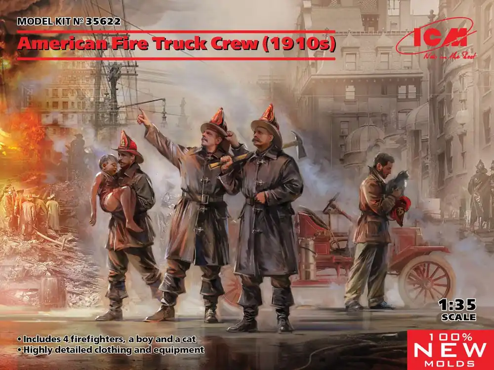 1 35 ICM 35622 American Fire Truck Crew 1910s Plastic Modelbouwpakket Laatste Kans