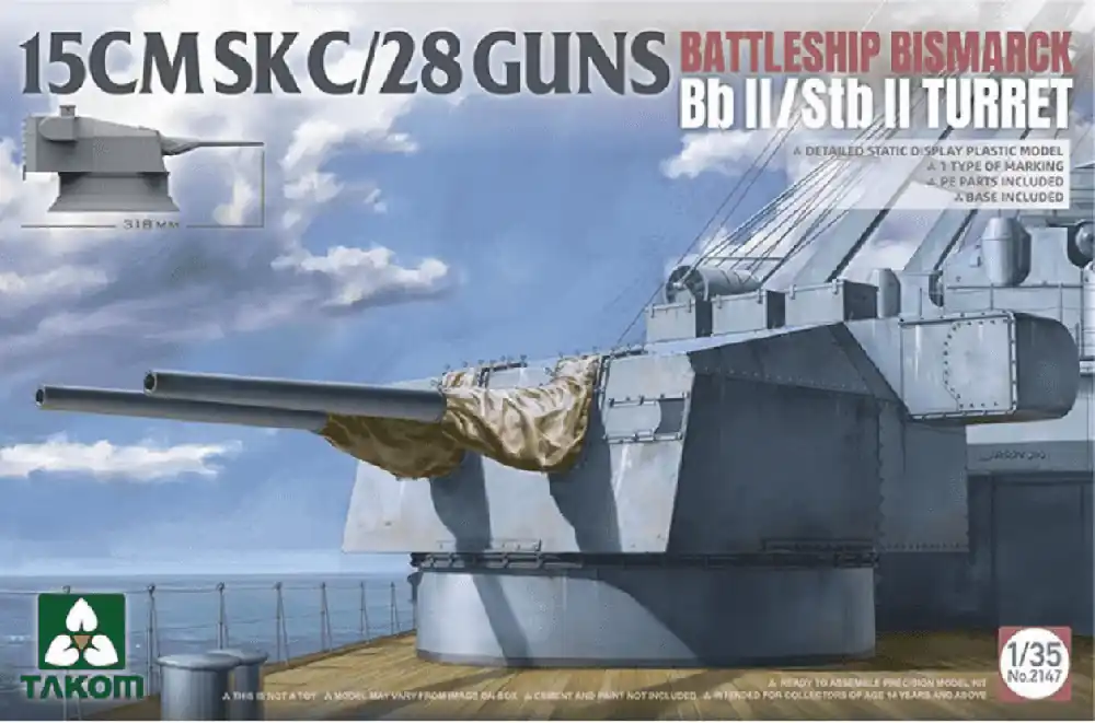 1 35 Takom 2147 15CMSK C/28 Guns Battle Ship Bismarck Bb II/Stb II Turret Plastic Modelbouwpakket Actieprijs
